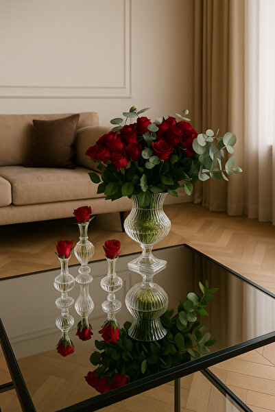 Evcihome Ruby Elegance Kristal Vazo Seti