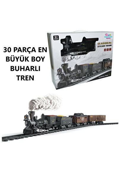 Brother Toys Buhar Çıkartan Devasa Boy Pilli Sesli Ve Işıklı 30 Parça Klasik Dumanlı Tren Oyuncak Lokomotif Seti