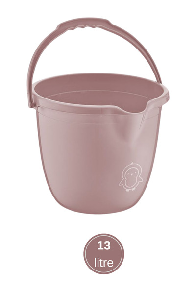 12den Bebek Banyo Kovası, Saplı Oluklu Çok Amaçlı Güvenli Ergonomik Su Temizlik Kovası 13 litre Pembe