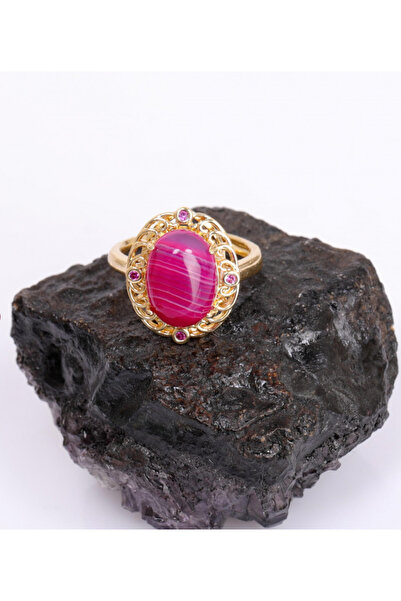 Taş-Mir خاتم من حجر العقيق الوردي قابل للتعديل باللون الذهبي