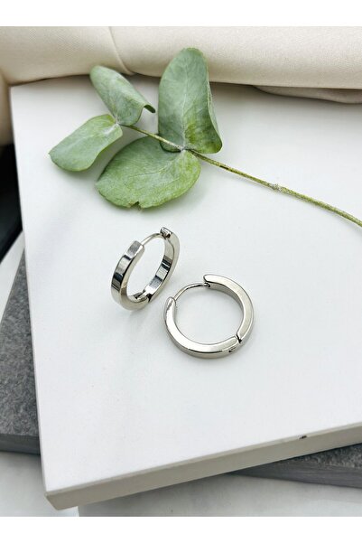 Duera Köşeli Model Gümüş Renk Halka Çelik Küpe 3 Numara RENK DEĞİŞTİRMEZ