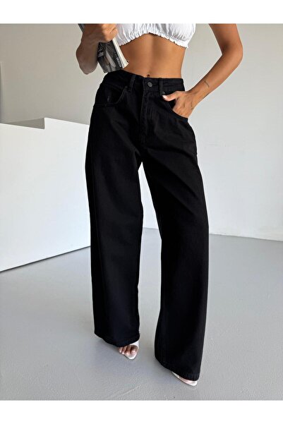 DENİKK TREND ÖZEL TASARIM YÜKSEK BEL LAZERLİ WİDE LEG DENİM JEAN PANTLON