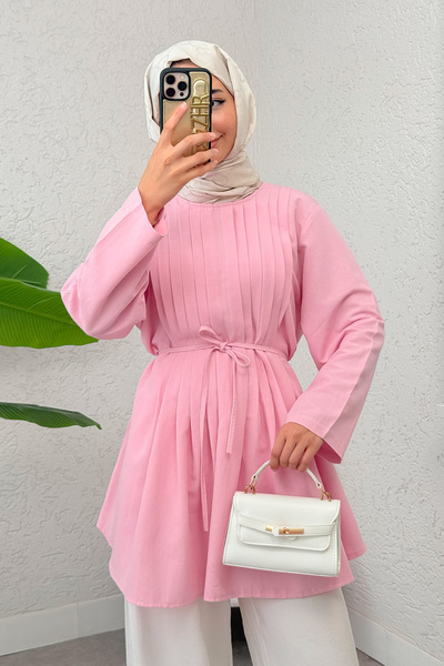 Salih Çelebi Ribbed Detailed Tunic 2380 - Pink