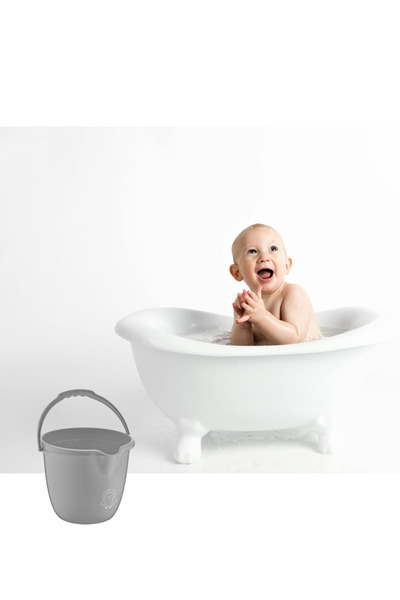 12den Bebek Banyo Kovası, Saplı Oluklu Çok Amaçlı Güvenli Ergonomik Su Temizlik Kovası 13 litre Gri