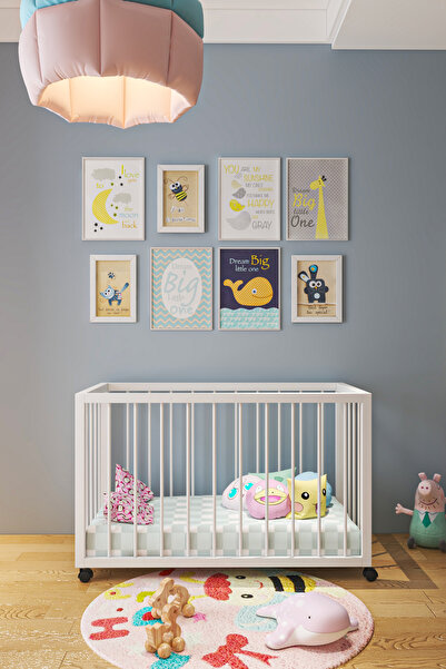 GİVAYO WOOD'S COOPER Bebek Çocuk MDF Beyaz Montessori Tekerlekli Beşik 70 x 130 cm
