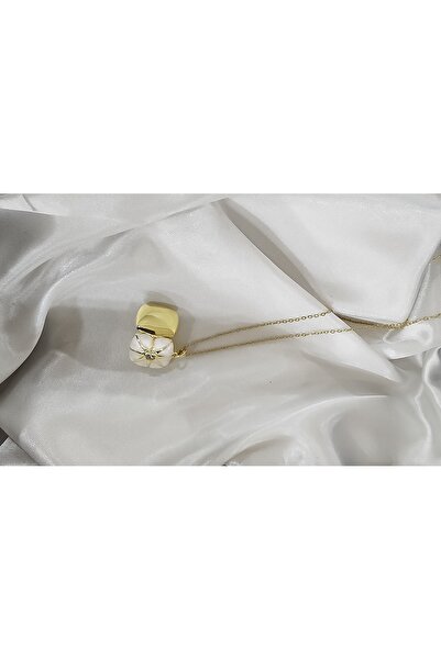 Aylish Bijuteri Gold white stone steel necklace