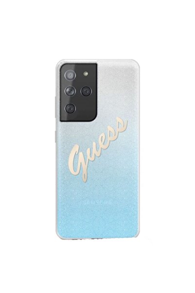 Guess Husă de protecție gradient cu sclipici pentru Samsung Galaxy S21 Ultra, albastru deschis