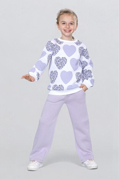 NoveraM طقم مكون من قطعتين بنمط قلب مريح للفتيات (سويت شيرت وبنطلون رياضي)