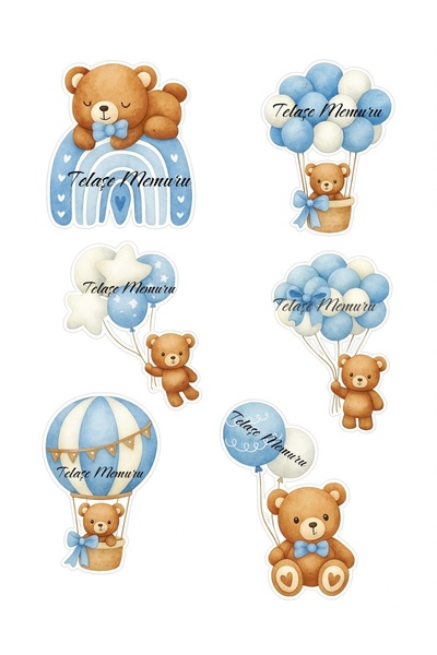 telaşe memuru Ayıcık ve Balon Yenilebilir Cupcake ve Pasta Resmi Baskısı - Ye...