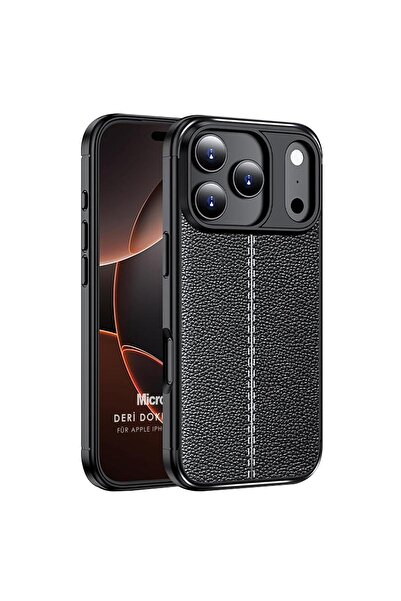Microsonic Apple iPhone 17 Pro Kılıf Deri Dokulu Silikon Siyah