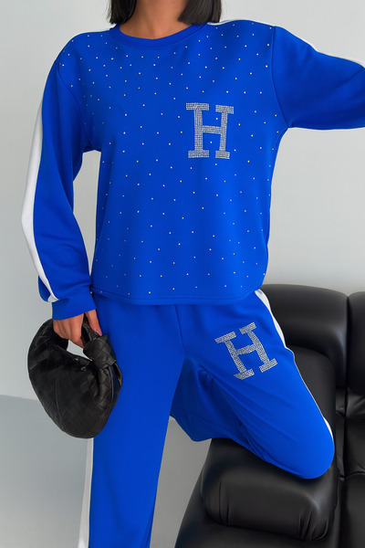 moda paketi Σετ αθλητικής φόρμας με λεπτομέρεια από πέτρα – Ριγέ μανίκια, χαλαρή εφαρμογή