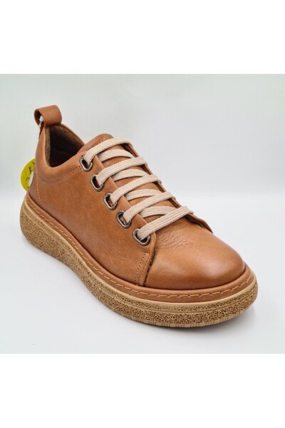 Mammamia D25Ka-120 Tan Color Genuine Leather Women's Daily Casual Sneaker Shoes