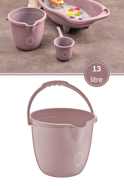 12den Bebek Banyo Kovası, Saplı Oluklu Çok Amaçlı Güvenli Ergonomik Su Temizlik Kovası 13 litre Pembe