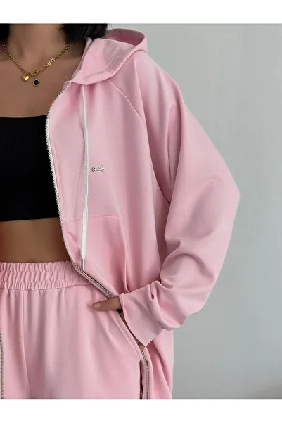 moda paketi Zippered Hooded Tracksuit Set