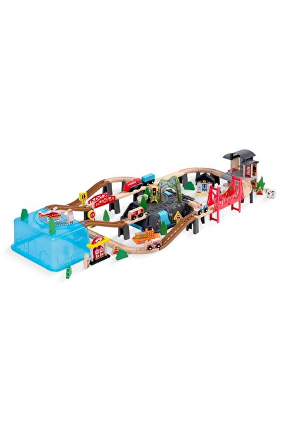 Ricokids Set tren interactiv , realizat din lemn, cu locomotiva, vagon si alte vehicule, set de figuri uma...