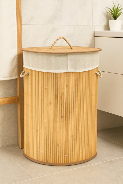 Çavdar Group Bambu Katlanır Kirli Çamaşır Sepeti Mega Boy Yuvarlak Çamaşır Se...
