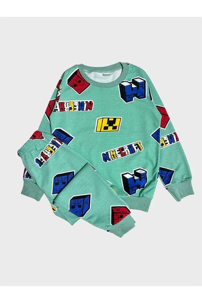 ALİŞ KİDS Boy's Cotton Green Geometric Patterned Long Sleeve Seasonal Pajama Set