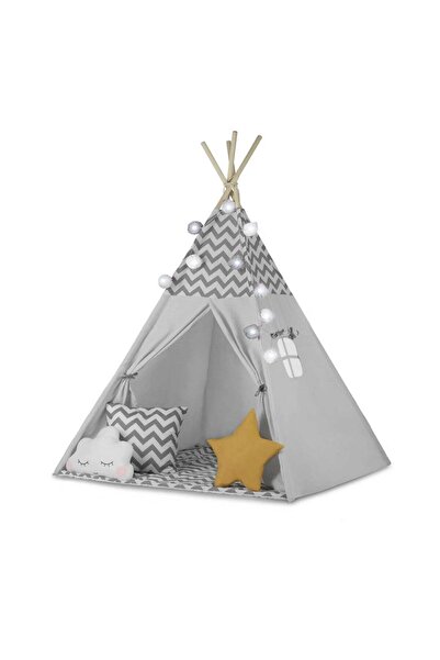 NUKIDO Cort de joaca pentru copii , cadru din lemn, forma de cort indian, 3 perne, un covor izolant gros...