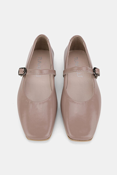 TUNAELLİ Women's Mink Rugan Genuine Leather Natural Leather 36-41 Number Buckle Ballet Flat