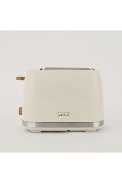 Alberto محمصة خبز ذات شريحتين، هيكل من البولي بروبيلين بلون بيج مع لمسات خشبية وكروم، بقوة 800 واط