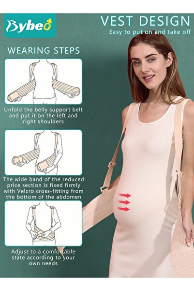 BYBEO Pregnancy Belly Support Band Adjustable Breathable Maternity Support Belt with Shoulder Strap and Ba