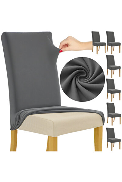 zola Set of 6 chair covers, Zola, 65 x 40 x 35 cm, elastic bands, universal, dark grey