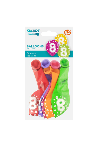 Godan Set of 5 Hestia birthday number balloons GZ-CYF8, 12", 30 cm, Number 8