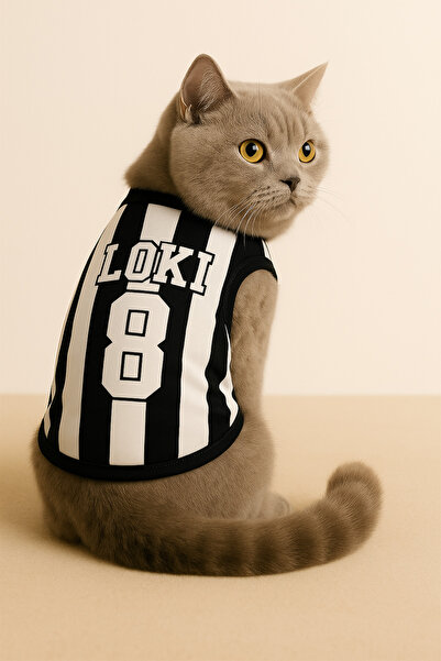 Monopetz Yeni Sezon Kişiye Özel İsim ve Numara Seçenekli Köpek Ve Kedi Atleti - Siyah Beyaz