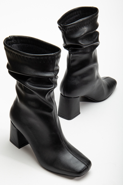 bakacstore Women's Black Blunt Toe Drawstring Boots