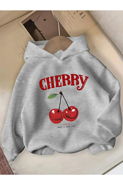 uyguntarz Happy Cherry Printed Oversize Kids Sweatshirt