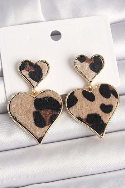 ALFA AKSESUAR 03 Brass Gold Color Dangle Leopard Heart Model Women's Earrings - Tj-Bkp10337