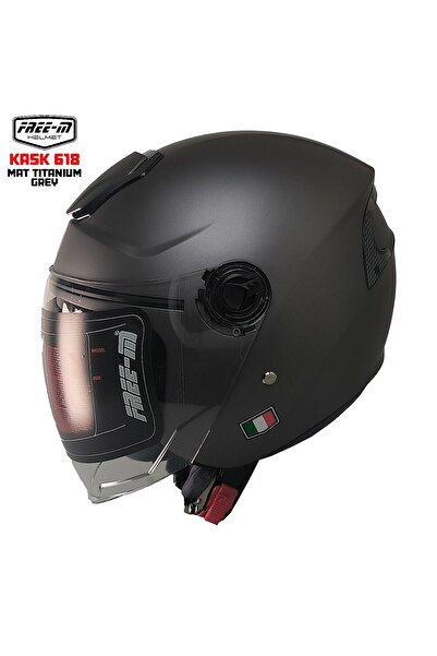 kuzey motor KUZEYMOTOR 618 YARIM KASK MAT TİTANYUM(GÜNEŞ VİZÖRLÜ)