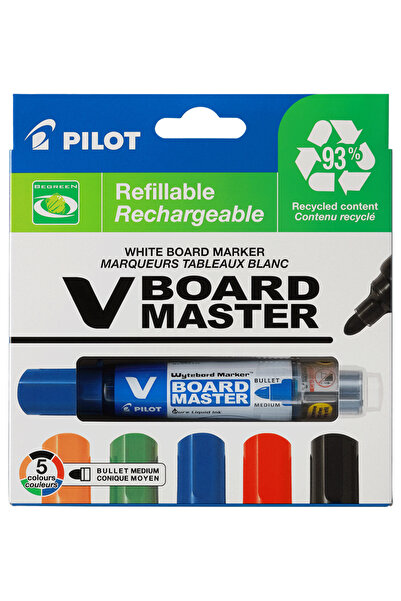 Pilot Set de 5 markere pentru tablă albă Vboard Master, vârf rotund de 2,3 mm