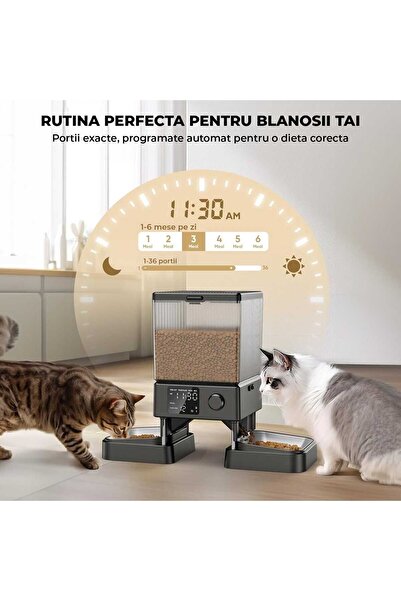 Elindor ® Dual Automatic Feeder Dispenser, 5L, Stainless Steel Bowls, Dual Feed, Black
