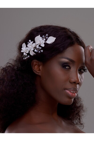 Magic Tiara Çiçek ve Yaprak Detaylı Gelin Saç Tokası – İnci ve Kristal Taşlı ...