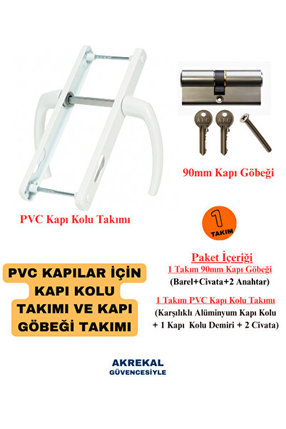 AKREKAL Pvc Pimapen Kapı Kolu Takımı ve 90 mm Kapı Barel Kilit Göbeği Takımı