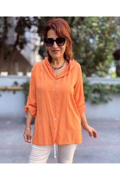 DenizEge Viscose Hooded Shirt Orange