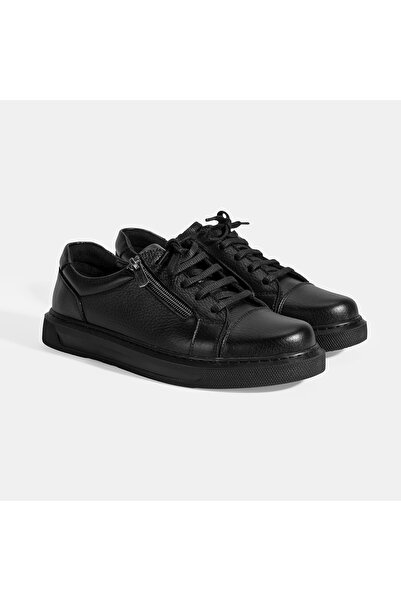 Desa Women's Black Lace-Up Zipper Detailed Leather Casual Shoes