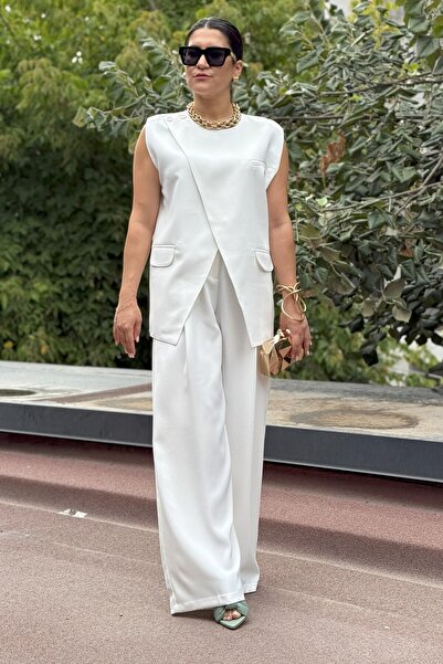 Suziş Vest and Pants Set with Button Detail on the Shoulder Cr4006