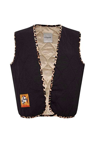 Le Monade Dreams Düz Siyah Leopar Biye Detaylı Yelek