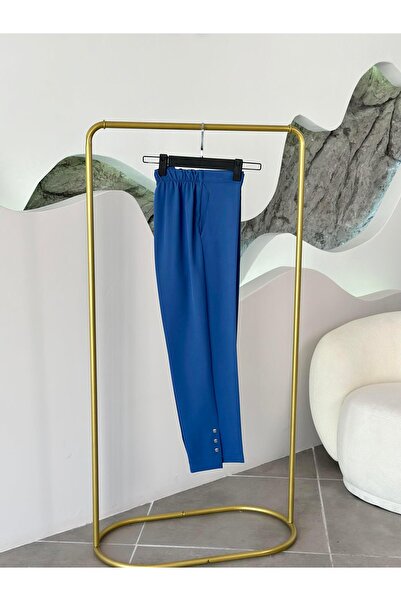 BÜRDE Indigo Color Women's Trousers with Elastic Waistband and Button Detail