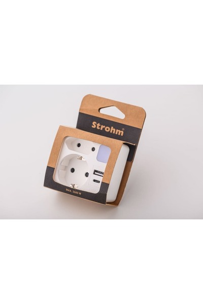 Strohm Dual Adapter with Night Light, 1xSchucko+1xEuro, USB 1xA+1xC, 16A, 250V White SM-A-CGZB2LU1