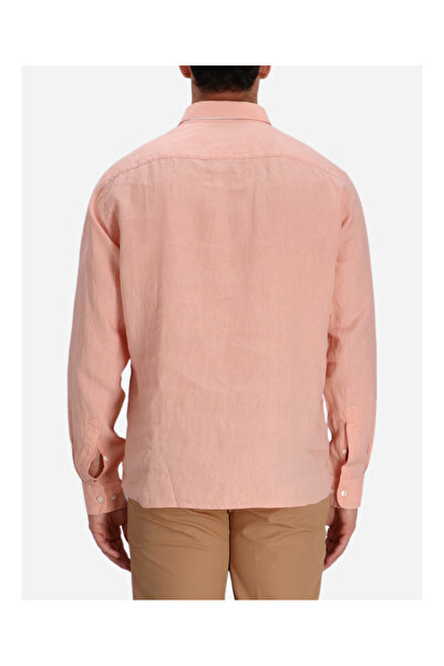 BOSS Erkek Uzun Kol İnce Ferah Düz Kumaş Düğme Kapama Gömlek Yaka Pembe Gömlek 50545218-683