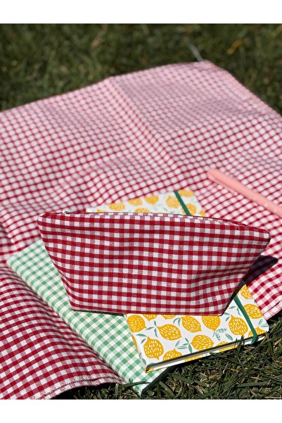 MEKİK BUTİK Red Small Pötikareli Eco-Friendly Washable Zippered Tissue Pen Case / Makeup Bag