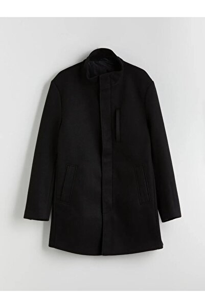 LC Waikiki LCWAIKIKI ClassicSiyah Standart Kalıp Dik Yaka Erkek Kaşe Kaban