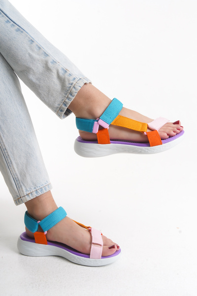 Solo Bag Women's Short Heel Orthopedic Comfortable Sole Velcro Adjustable Daily Stylish Sports Sandals