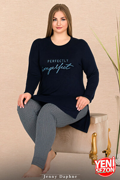 Jenny Daphne Plus Size Gray Color Pajamas Long Sleeve Crew Neck Tight Long Leg Viscose Fabric Pajamas Set 11311