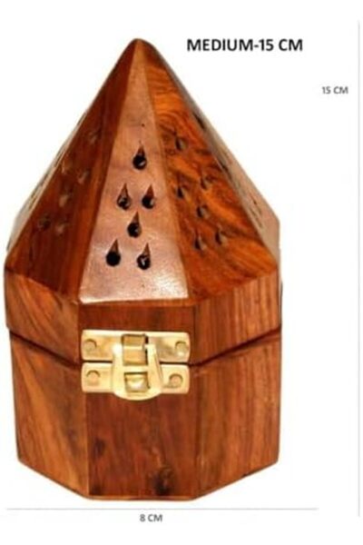 SAQOWARE Hexagonal Wooden Bakhoor Burner, Large, Brown