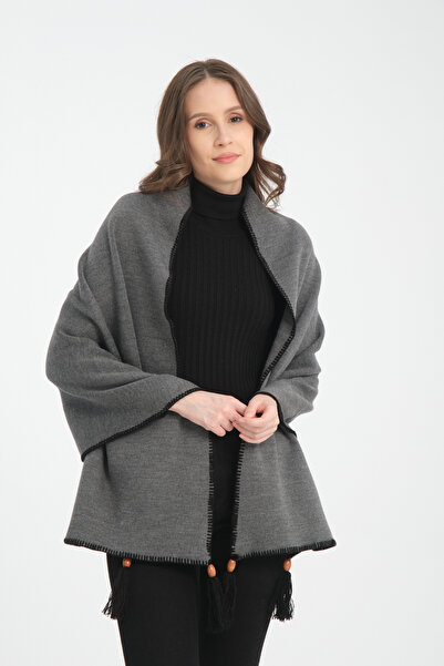 VEGA MODA Şal de umăr din tricot cu cusături plate, cu ciucuri, model poncho ...