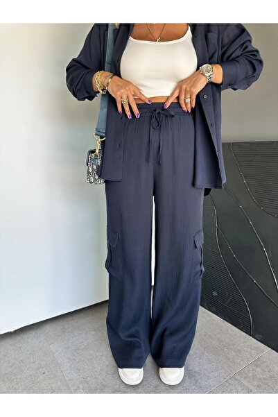 Zerrincan Giyim Lacivert Çizgili Dokulu Cepli Premium Pantolon